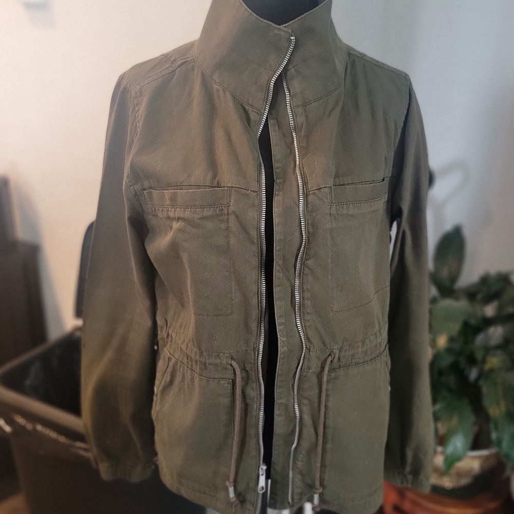 Old Navy Womens Olive Green Utility Field Jacket Full Zip Drawstring Waist